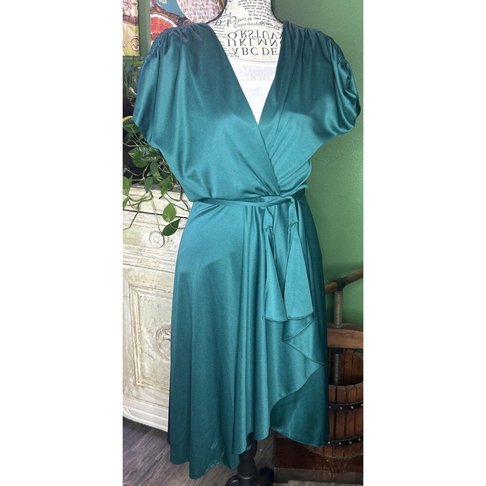Vintage 1970s Green Wrap Dress-S Forest Fairy Whimsy Witchy